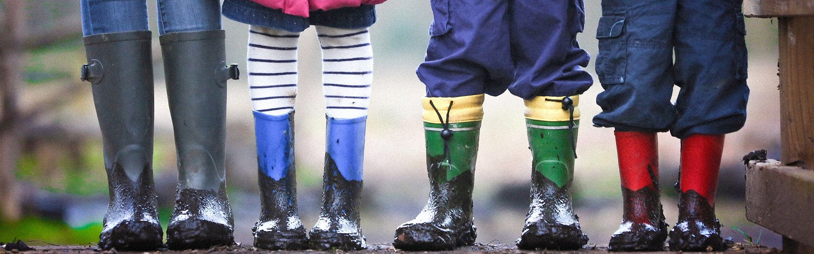 Adult and children wearing muddy wellingtons (image: Ben Wicks on Unsplash)